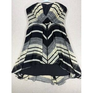MM‎ Couture by Miss Me Strapless High-Low Dress Womens L Black Cream Striped Exc